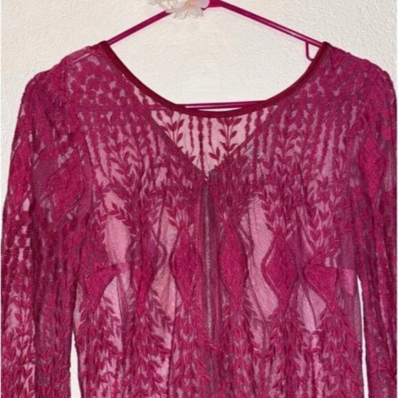 Urban Outfitters Ecoté women’s dress small Pink Lace Sheer embroidered floral 70 - Picture 4 of 9